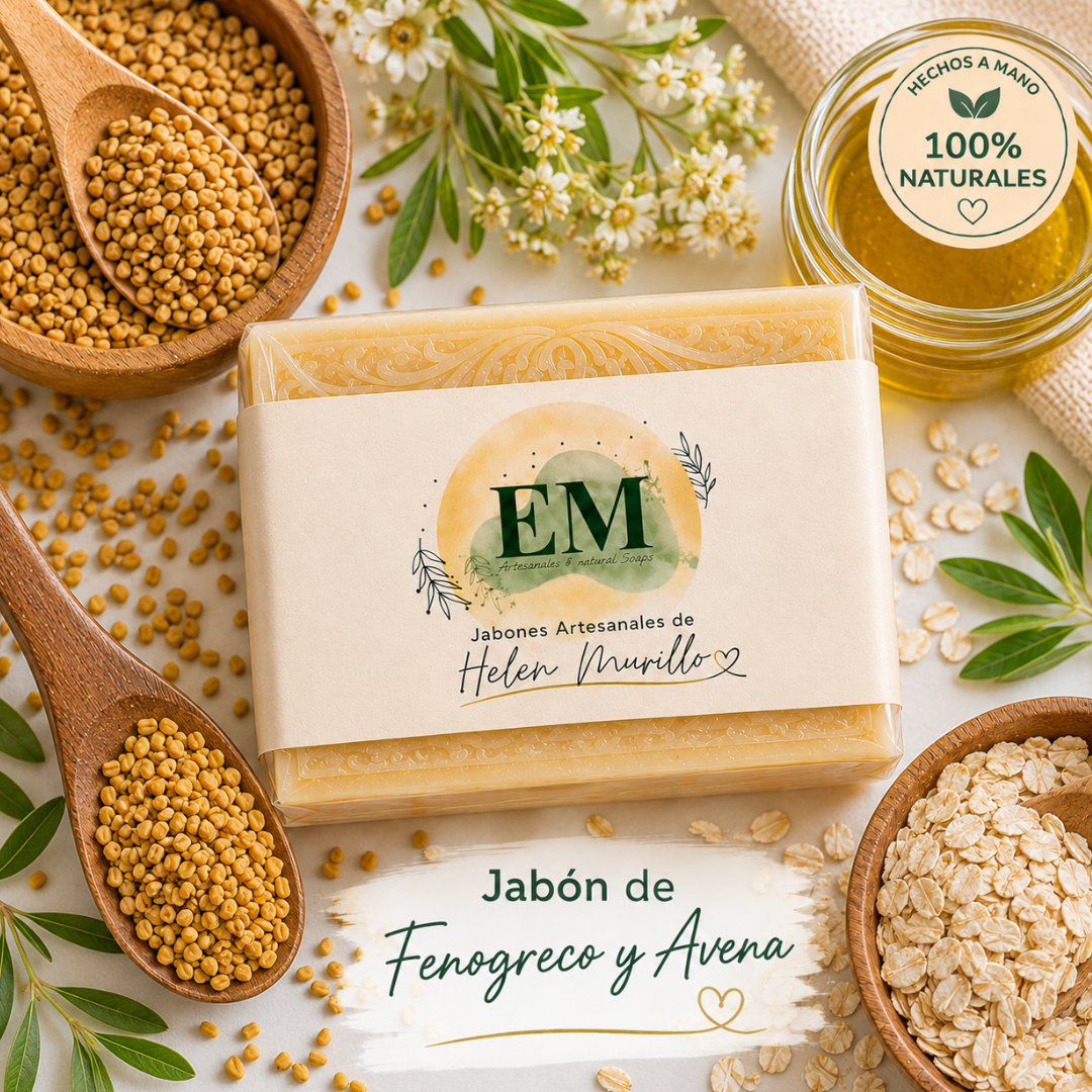 Jabón Artesanal de Fenogreco y Avena (100g) | Textura Tersa, Elasticidad y Firmeza Corporal