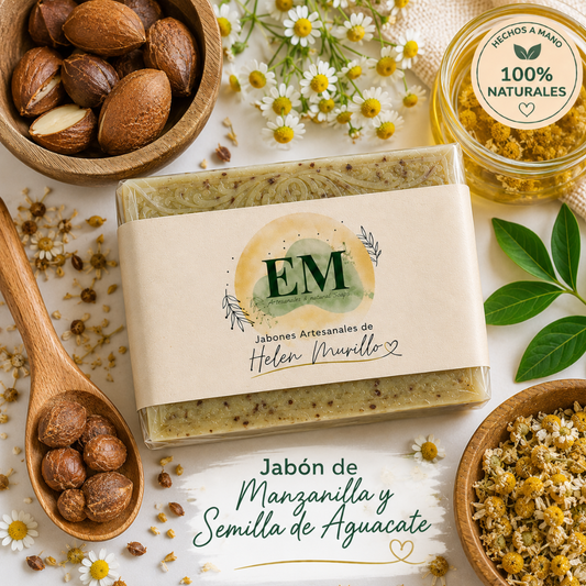 Jabón Artesanal de Manzanilla y Semilla de Aguacate de 100g | Antienvejecimiento, Colágeno Natural y Firmeza Facial