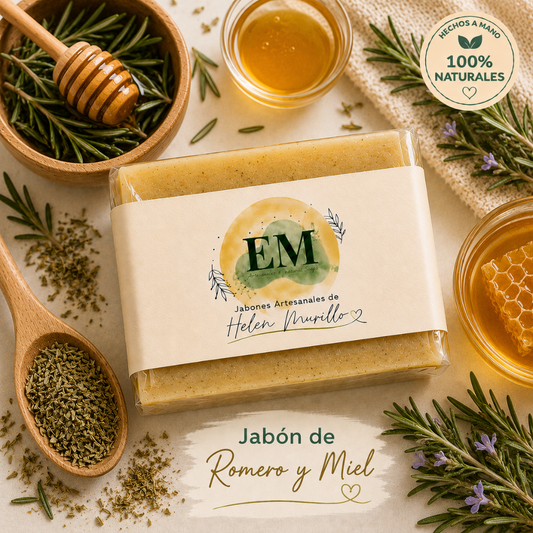 Jabón Artesanal de Romero y Miel de 100g | Tonificante, Antibacteriano, Firmeza de Tejidos y Regenerador Cutáneo