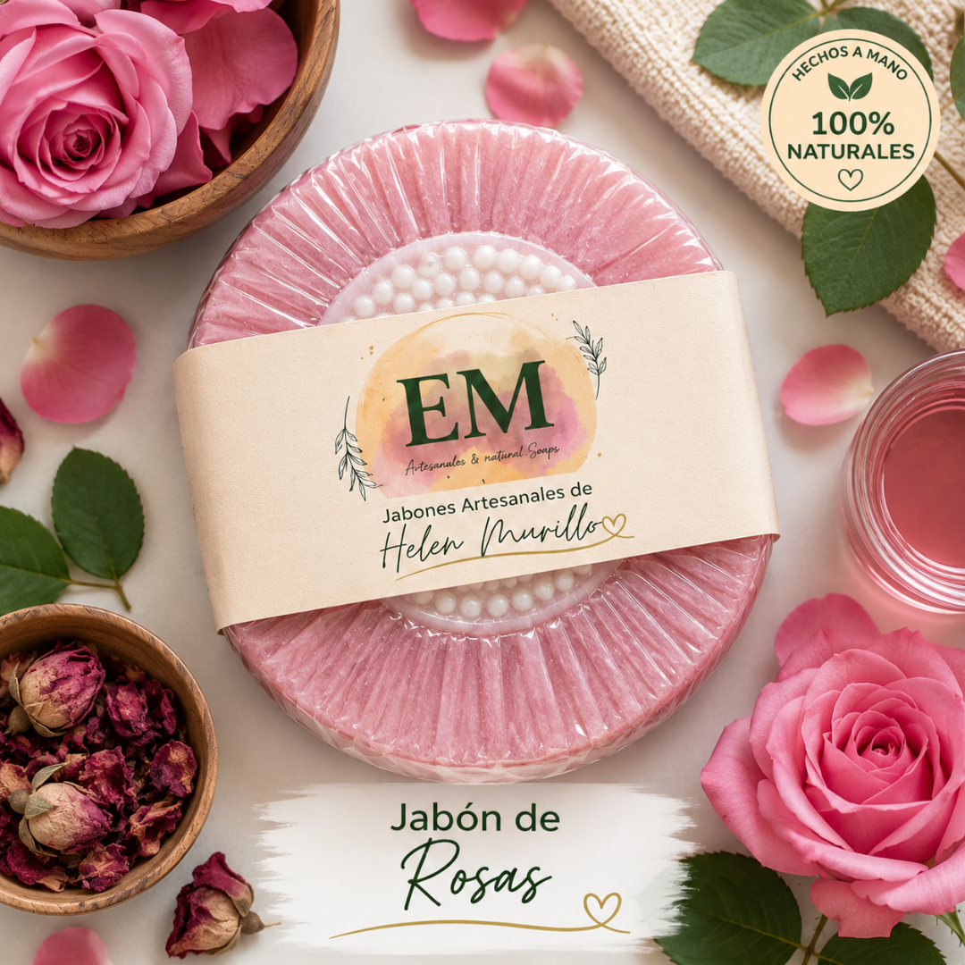 Jabón Artesanal de Rosas de 100g | Antienvejecimiento, Hidratación Delicada, Producción de Colágeno, Líneas de Expresión y Tonificante