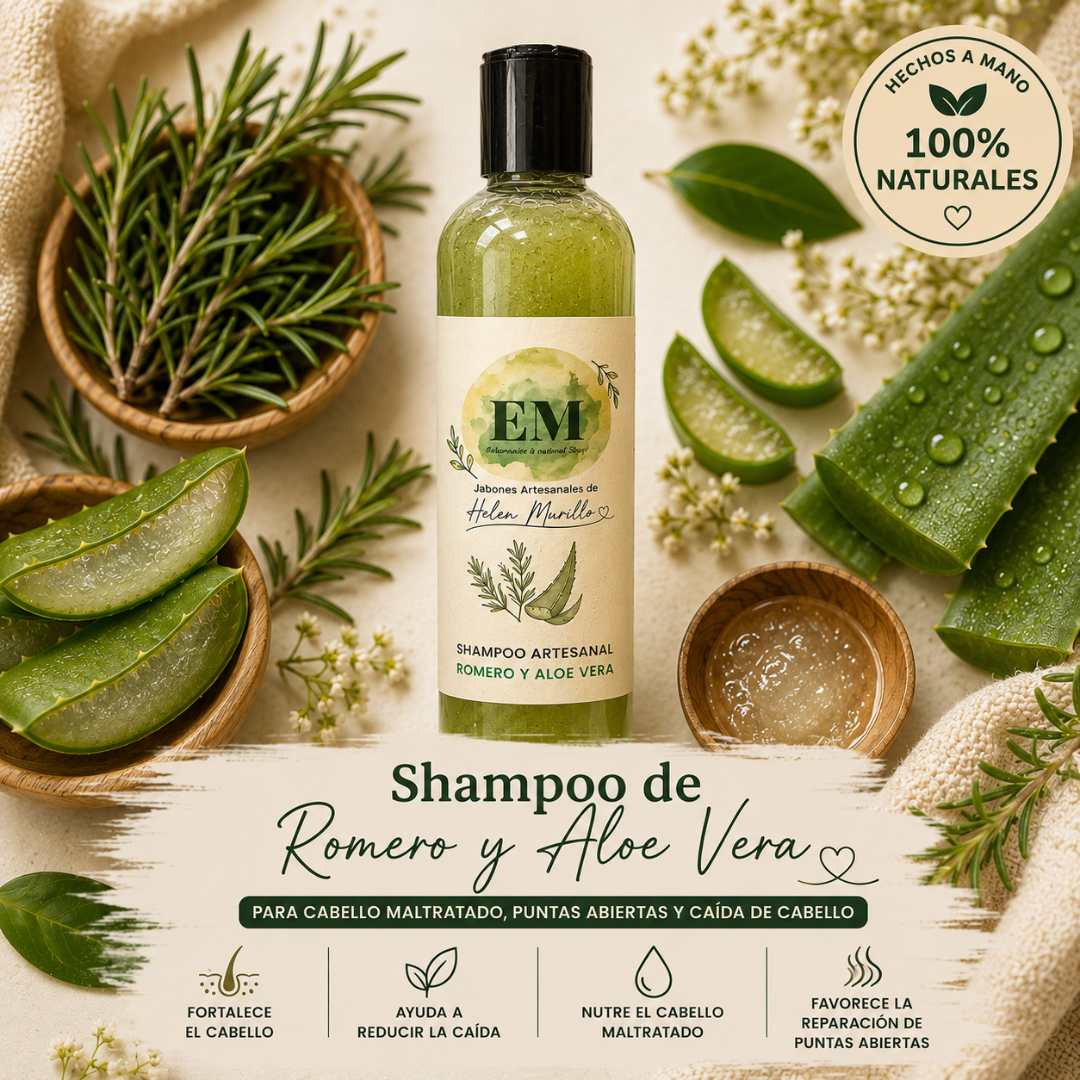 Shampoo Artesanal de Romero y Aloe Vera | Anticaída, Estimulante del Crecimiento y Control Caspa