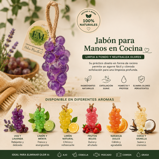 Jabón de Cocina Racimo (100g) | Elimina Olor a Ajo, Cebolla y Pescado | Set Frutal y Cítrico-Herbal