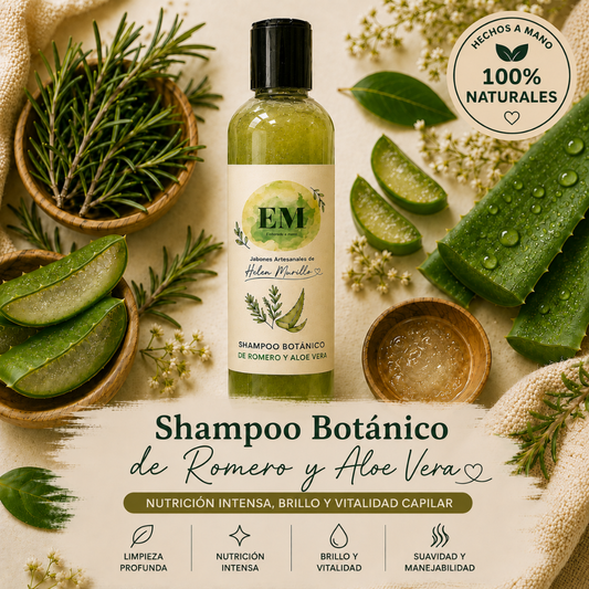Shampoo de Romero y Aloe Vera (8 Oz) | Fortalecimiento Capilar, Vitalidad y Limpieza Profunda