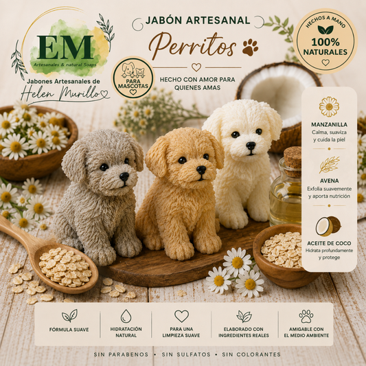 Jabón Artesanal para Mascotas (60g) | Forma de Perrito, Manzanilla, Avena y Humectación