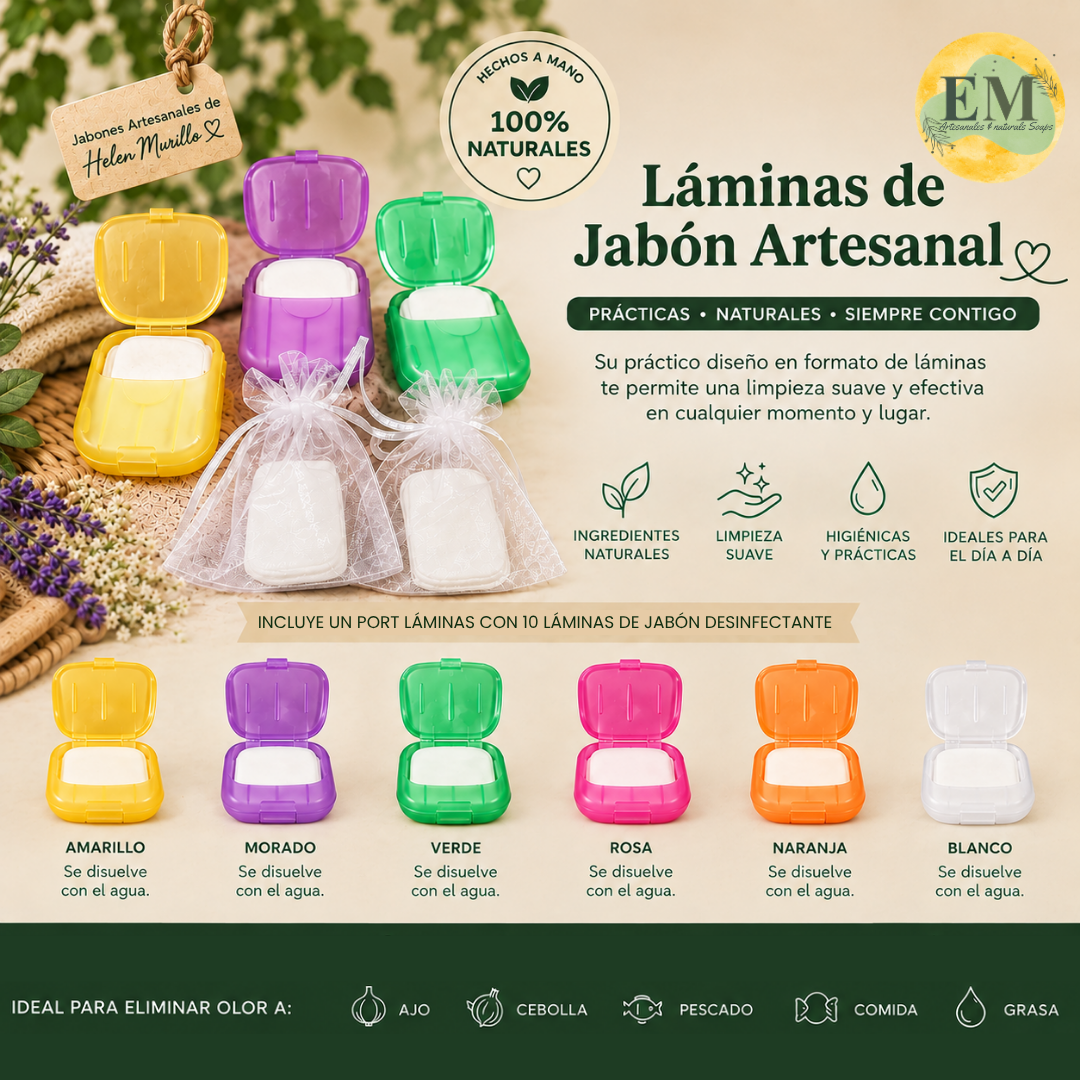 Láminas de Jabón Desinfectante Artesanal | Estuche con 10 Láminas