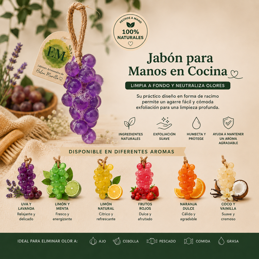 Jabón de Cocina Racimo (100g) | Neutraliza Olor a Ajo, Cebolla y Pescado